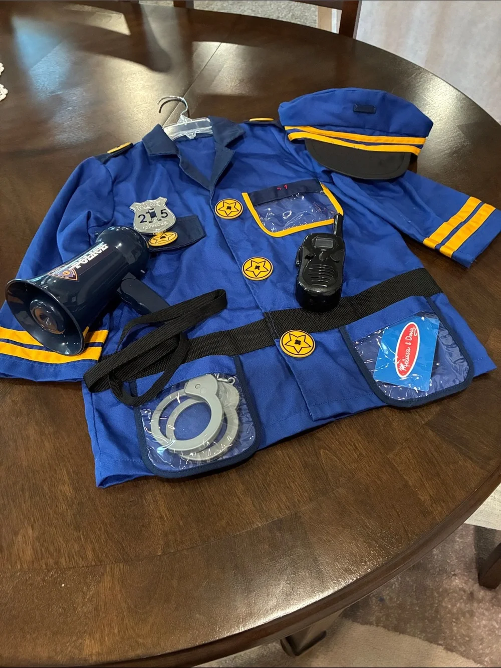 Children's Blue Police Costume Jacket with Yellow Accents worn once - twice